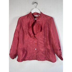 Chico's Women Red Crinkle Textured Button-Front Jacket Size 2 Lightweight Casual